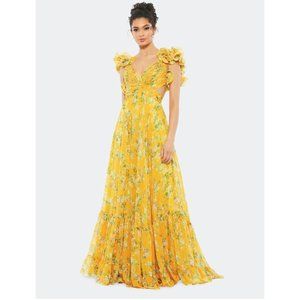 Mac Duggal Floral Chiffon Ruffle-Strap Gown